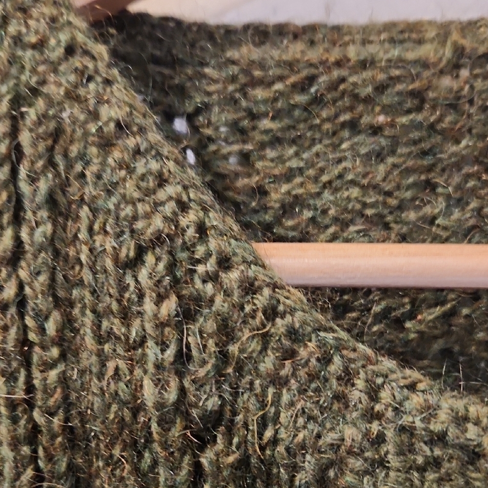 Handmade Olive Green Knit Cardigan with Decorative Goldtone Buttons - Picture 12 of 13